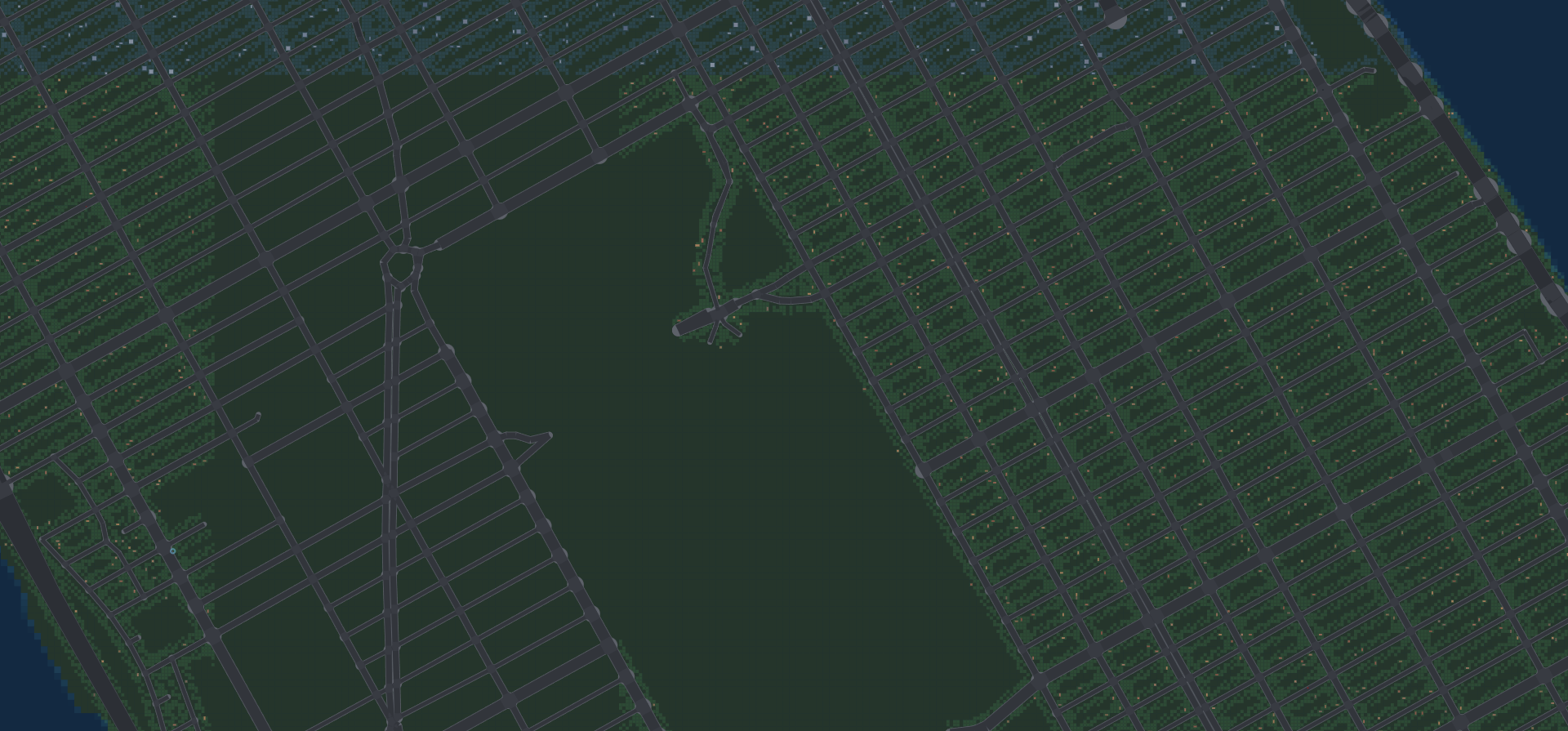 The flat planner view of Midtown Manhattan at true scale, the avenue grid running past Central Park.